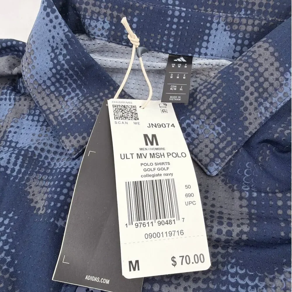 Adidas Collegiate Navy Ultimate365 Printed Mesh Polo Shirt Size M